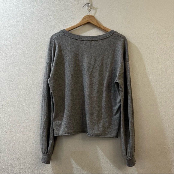 Nation LTD. Willa Bishop Sleeve Grey V-Neck Knit 100% Cotton Pullover Top Size S - Picture 8 of 12